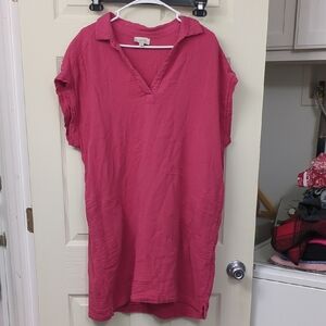 LOFT Hot Pink V-Neck Short Sleeve Shift Dress